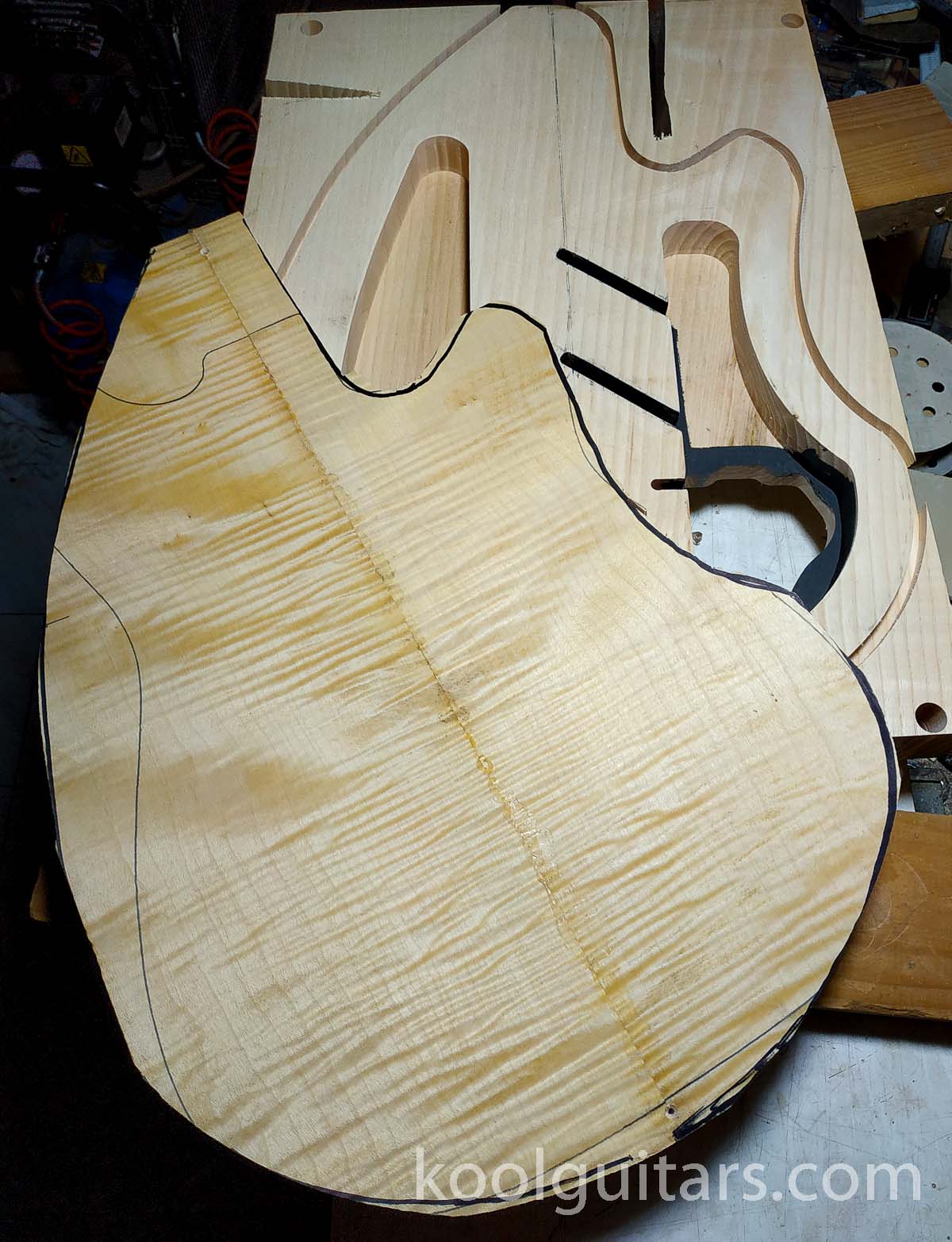 Electric OUD 7 steel strings, Tiger maple top